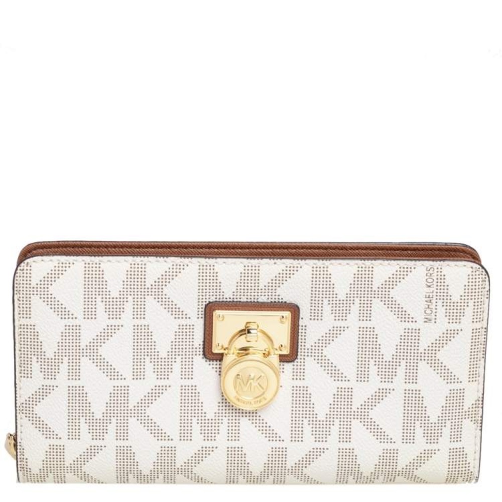 Michael Kors Hamilton Zip Wallet in Vanilla and Beige Logo